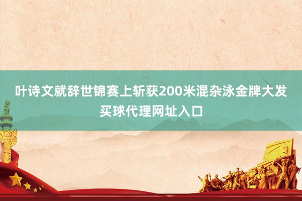 叶诗文就辞世锦赛上斩获200米混杂泳金牌大发买球代理网址入口